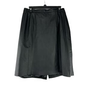 Terry Lewis Womens Leather Skirt Sz 1X Black Knee Length Back Slit Goth Mob Wife